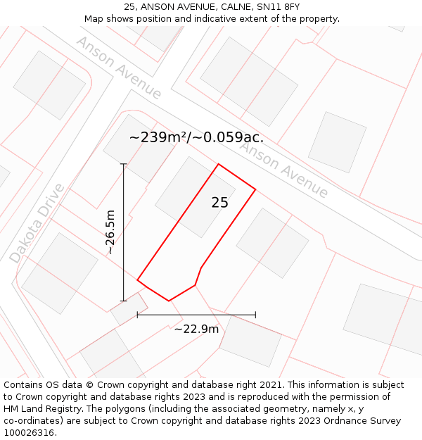 25, ANSON AVENUE, CALNE, SN11 8FY: Plot and title map