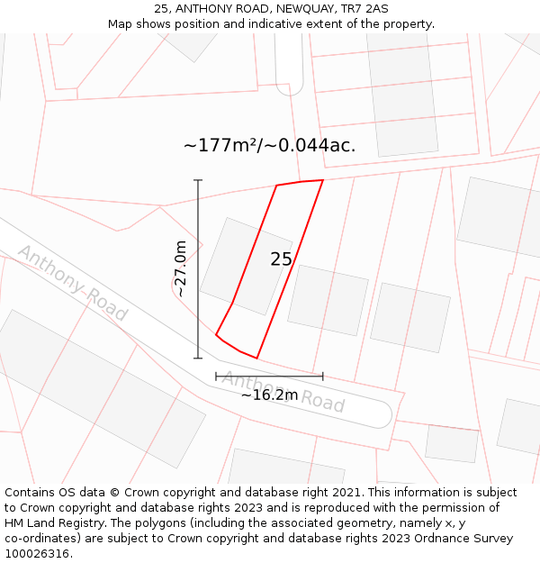 25, ANTHONY ROAD, NEWQUAY, TR7 2AS: Plot and title map