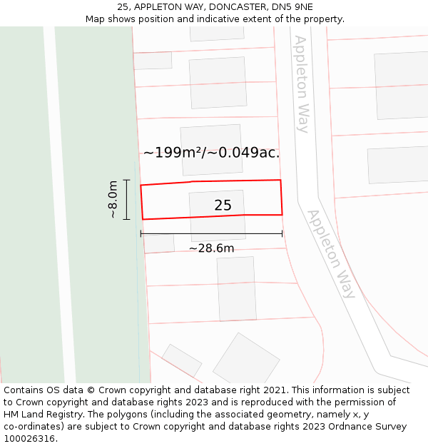 25, APPLETON WAY, DONCASTER, DN5 9NE: Plot and title map