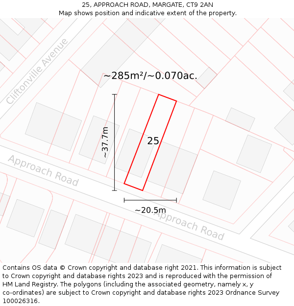 25, APPROACH ROAD, MARGATE, CT9 2AN: Plot and title map