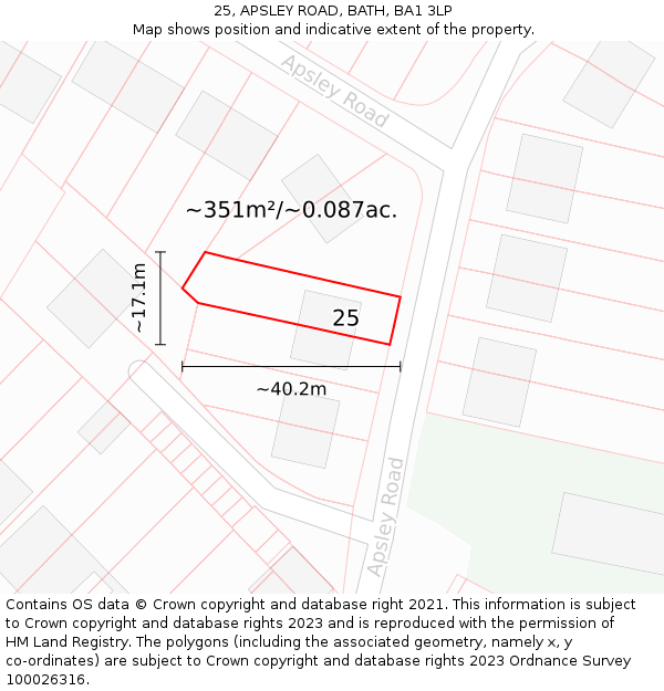 25, APSLEY ROAD, BATH, BA1 3LP: Plot and title map