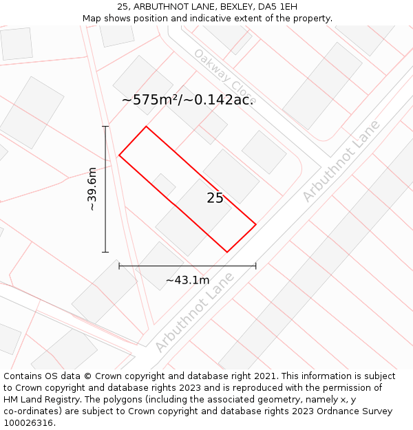 25, ARBUTHNOT LANE, BEXLEY, DA5 1EH: Plot and title map