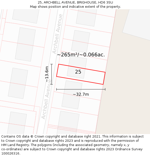 25, ARCHBELL AVENUE, BRIGHOUSE, HD6 3SU: Plot and title map