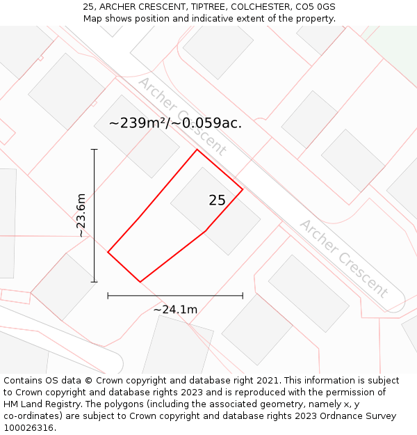 25, ARCHER CRESCENT, TIPTREE, COLCHESTER, CO5 0GS: Plot and title map