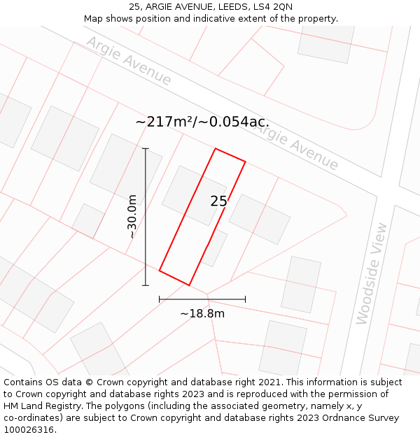 25, ARGIE AVENUE, LEEDS, LS4 2QN: Plot and title map