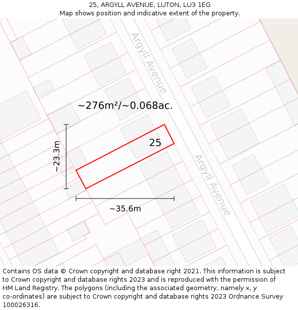 25, ARGYLL AVENUE, LUTON, LU3 1EG: Plot and title map