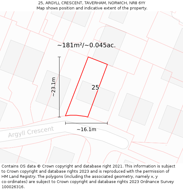 25, ARGYLL CRESCENT, TAVERHAM, NORWICH, NR8 6YY: Plot and title map