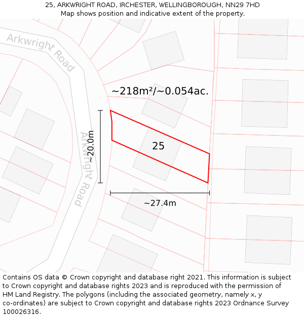 25, ARKWRIGHT ROAD, IRCHESTER, WELLINGBOROUGH, NN29 7HD: Plot and title map