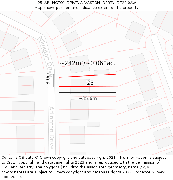25, ARLINGTON DRIVE, ALVASTON, DERBY, DE24 0AW: Plot and title map