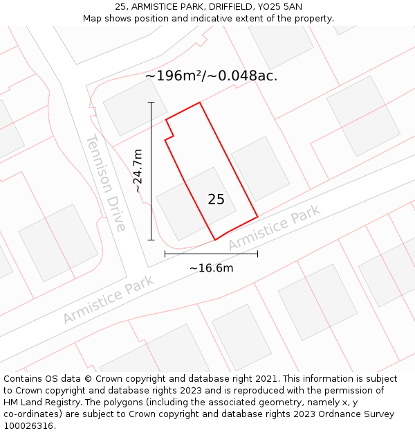 25, ARMISTICE PARK, DRIFFIELD, YO25 5AN: Plot and title map