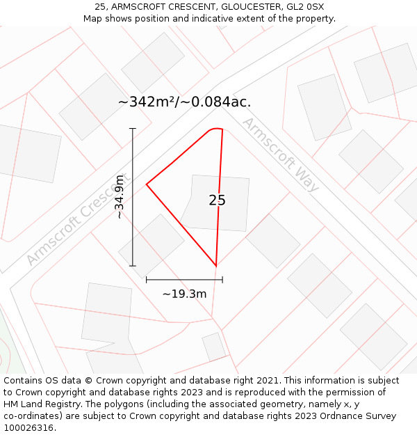 25, ARMSCROFT CRESCENT, GLOUCESTER, GL2 0SX: Plot and title map