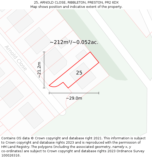 25, ARNOLD CLOSE, RIBBLETON, PRESTON, PR2 6DX: Plot and title map
