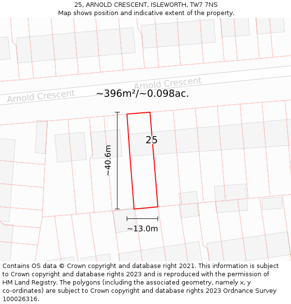 25, ARNOLD CRESCENT, ISLEWORTH, TW7 7NS: Plot and title map