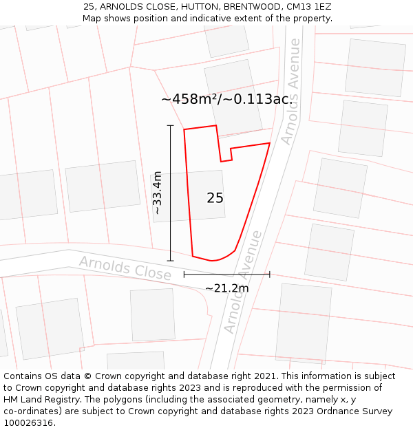 25, ARNOLDS CLOSE, HUTTON, BRENTWOOD, CM13 1EZ: Plot and title map