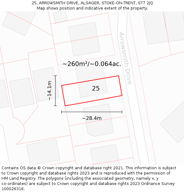 25, ARROWSMITH DRIVE, ALSAGER, STOKE-ON-TRENT, ST7 2JQ: Plot and title map