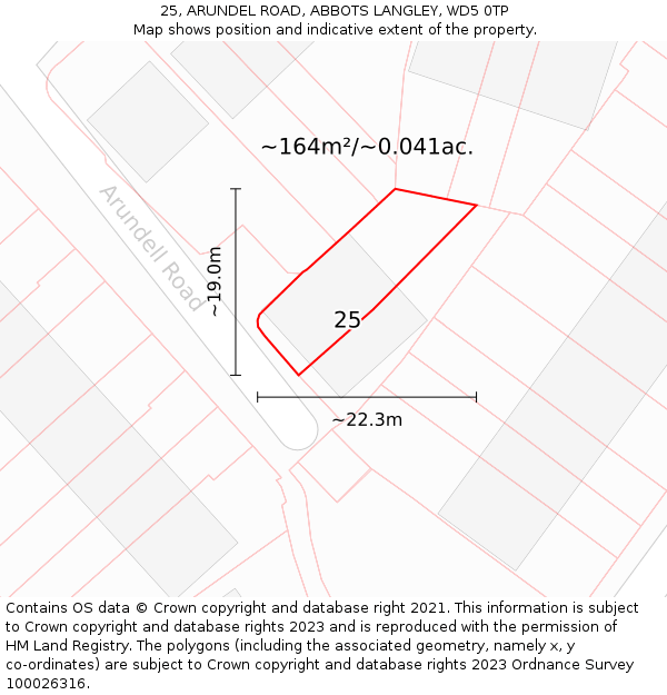 25, ARUNDEL ROAD, ABBOTS LANGLEY, WD5 0TP: Plot and title map