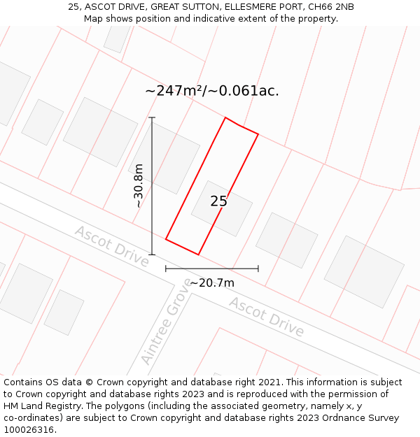 25, ASCOT DRIVE, GREAT SUTTON, ELLESMERE PORT, CH66 2NB: Plot and title map