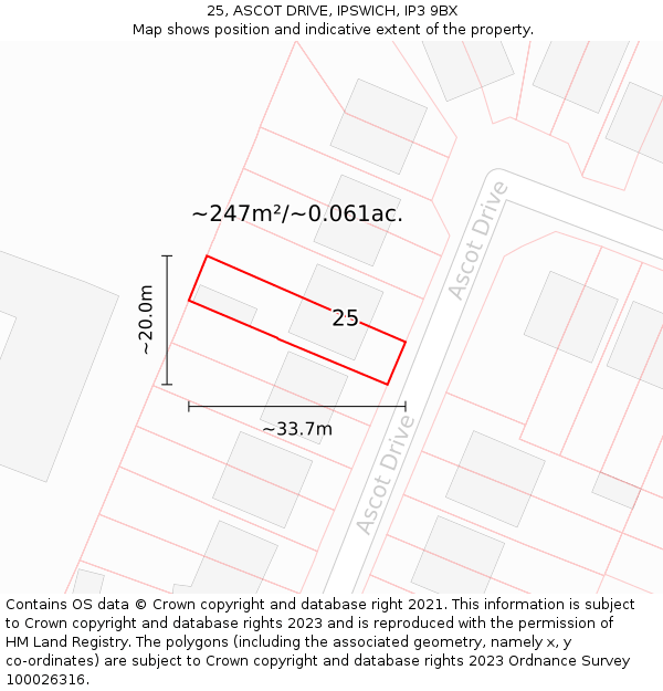 25, ASCOT DRIVE, IPSWICH, IP3 9BX: Plot and title map