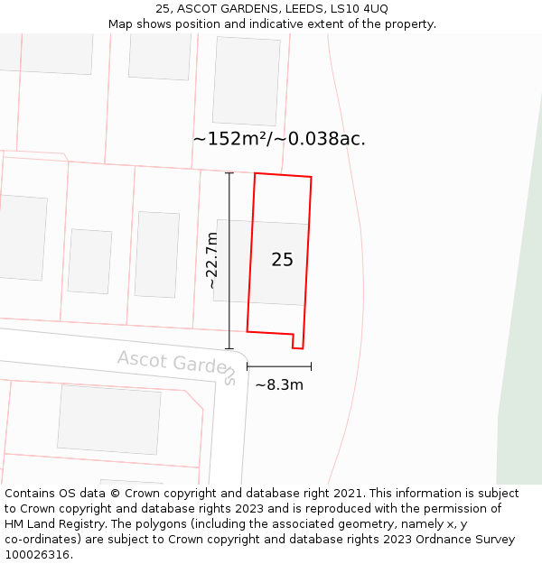 25, ASCOT GARDENS, LEEDS, LS10 4UQ: Plot and title map
