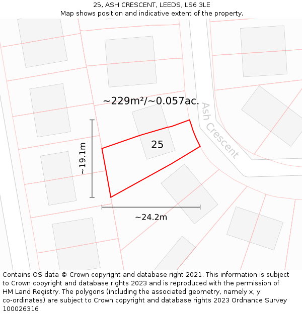25, ASH CRESCENT, LEEDS, LS6 3LE: Plot and title map