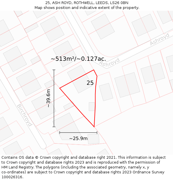 25, ASH ROYD, ROTHWELL, LEEDS, LS26 0BN: Plot and title map