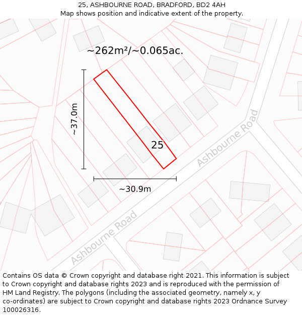 25, ASHBOURNE ROAD, BRADFORD, BD2 4AH: Plot and title map