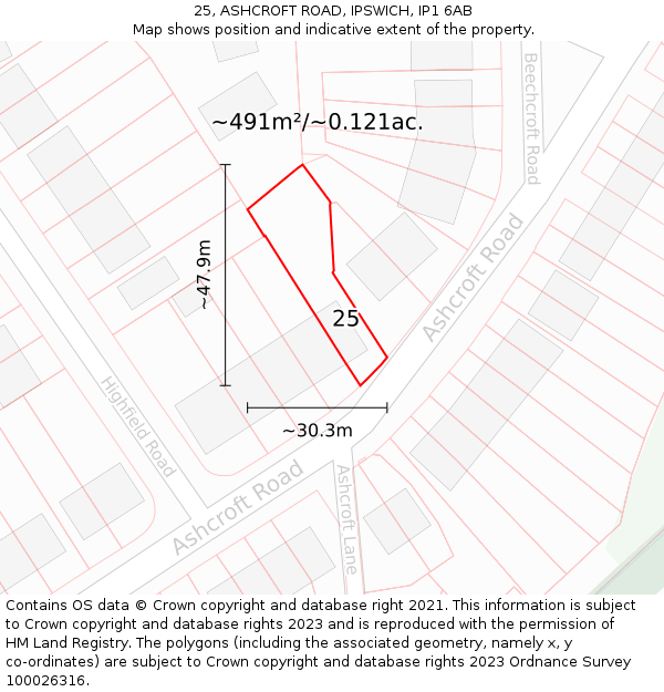 25, ASHCROFT ROAD, IPSWICH, IP1 6AB: Plot and title map