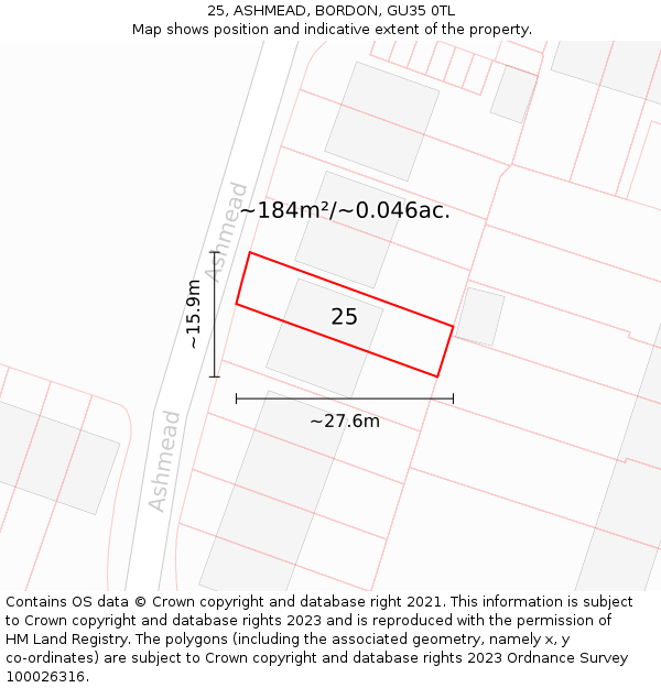25, ASHMEAD, BORDON, GU35 0TL: Plot and title map