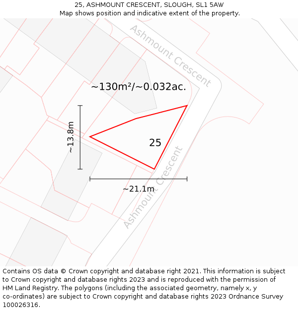 25, ASHMOUNT CRESCENT, SLOUGH, SL1 5AW: Plot and title map