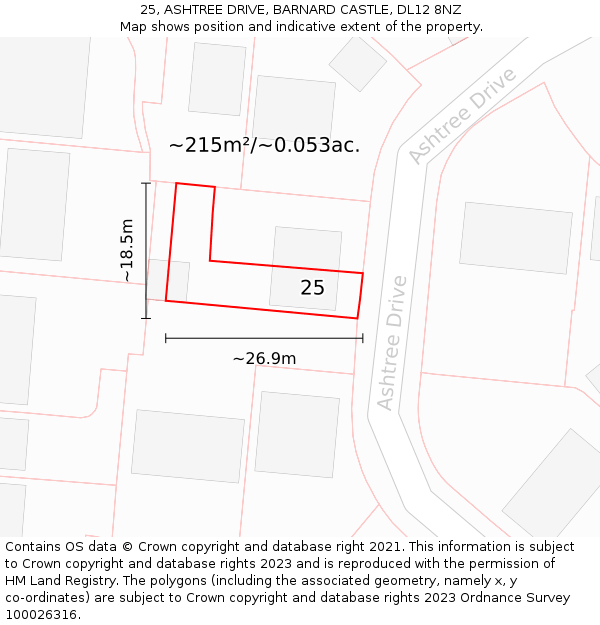 25, ASHTREE DRIVE, BARNARD CASTLE, DL12 8NZ: Plot and title map