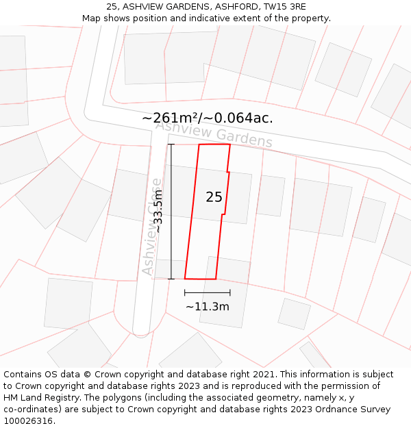 25, ASHVIEW GARDENS, ASHFORD, TW15 3RE: Plot and title map