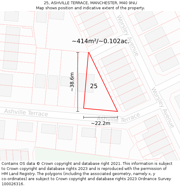 25, ASHVILLE TERRACE, MANCHESTER, M40 9NU: Plot and title map