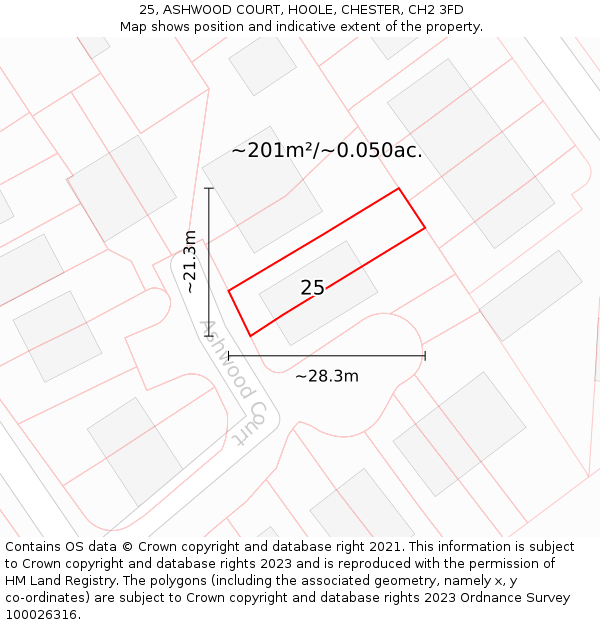 25, ASHWOOD COURT, HOOLE, CHESTER, CH2 3FD: Plot and title map