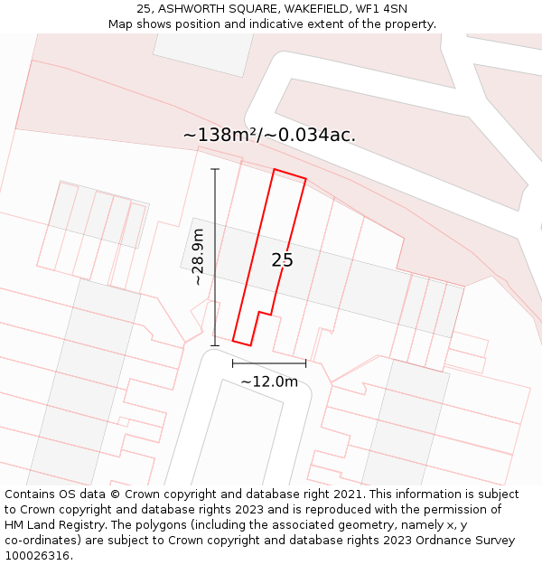 25, ASHWORTH SQUARE, WAKEFIELD, WF1 4SN: Plot and title map