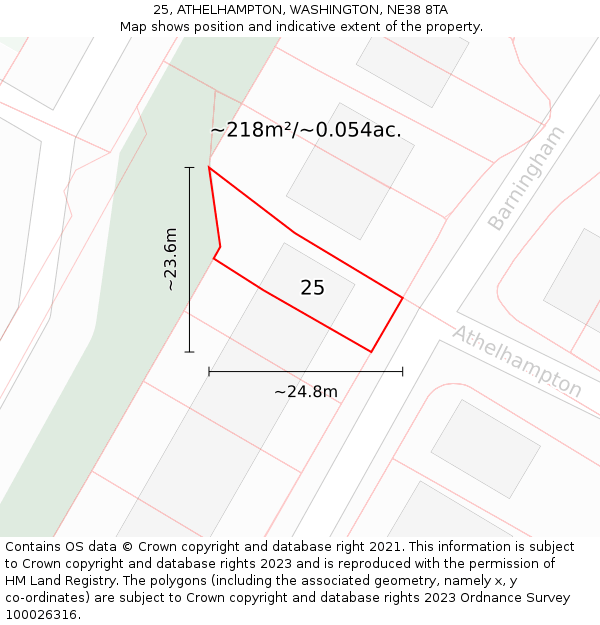 25, ATHELHAMPTON, WASHINGTON, NE38 8TA: Plot and title map