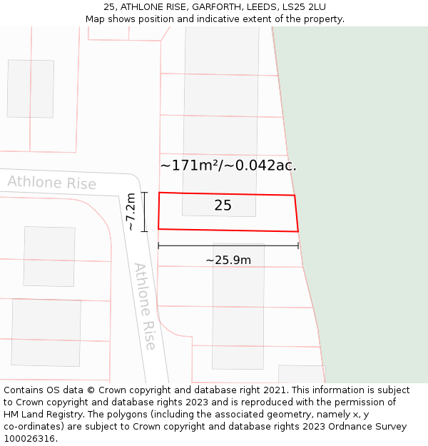 25, ATHLONE RISE, GARFORTH, LEEDS, LS25 2LU: Plot and title map
