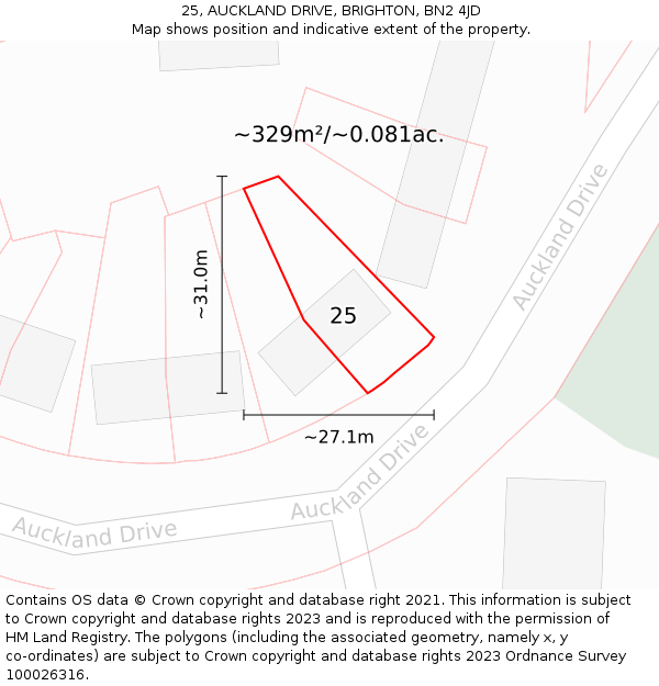 25, AUCKLAND DRIVE, BRIGHTON, BN2 4JD: Plot and title map