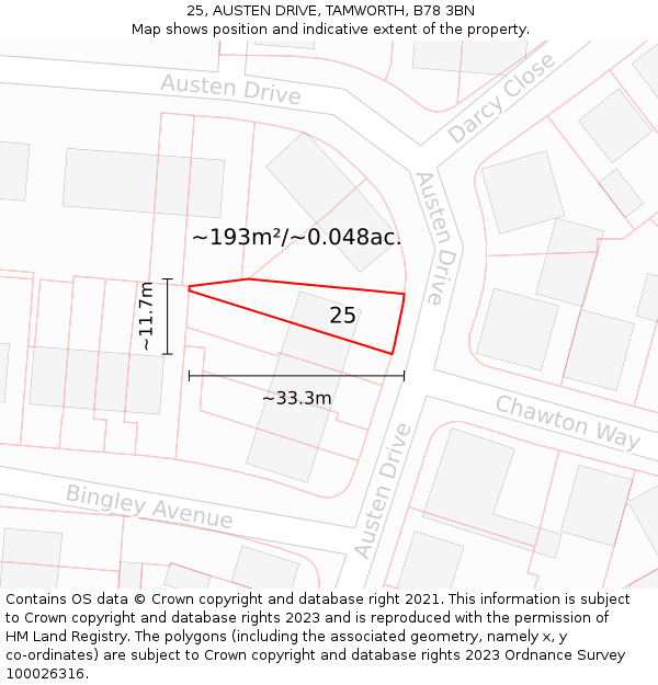 25, AUSTEN DRIVE, TAMWORTH, B78 3BN: Plot and title map