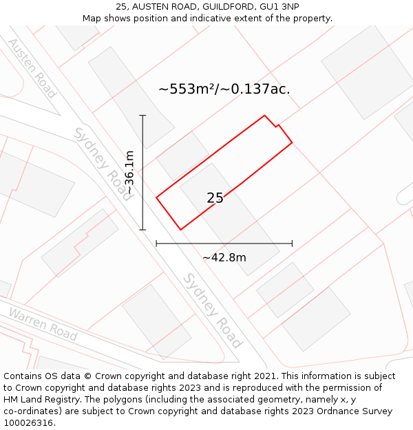 25, AUSTEN ROAD, GUILDFORD, GU1 3NP: Plot and title map