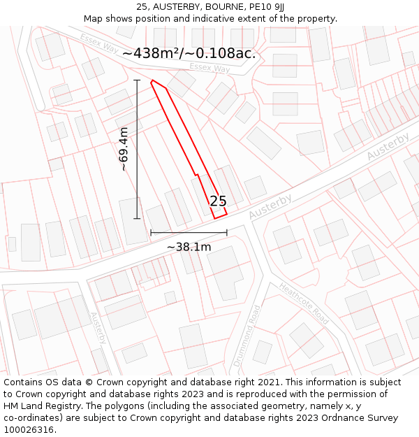 25, AUSTERBY, BOURNE, PE10 9JJ: Plot and title map