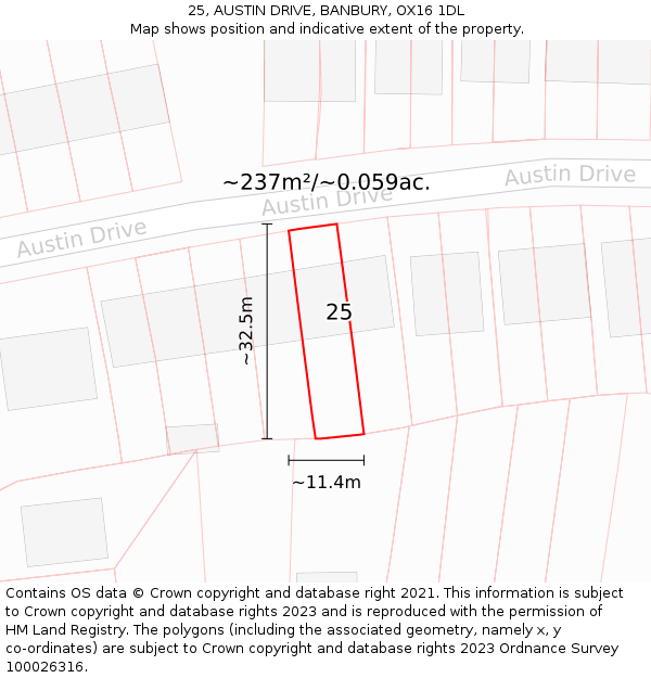 25, AUSTIN DRIVE, BANBURY, OX16 1DL: Plot and title map
