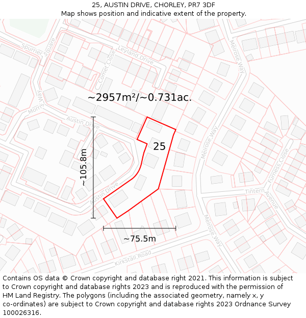 25, AUSTIN DRIVE, CHORLEY, PR7 3DF: Plot and title map