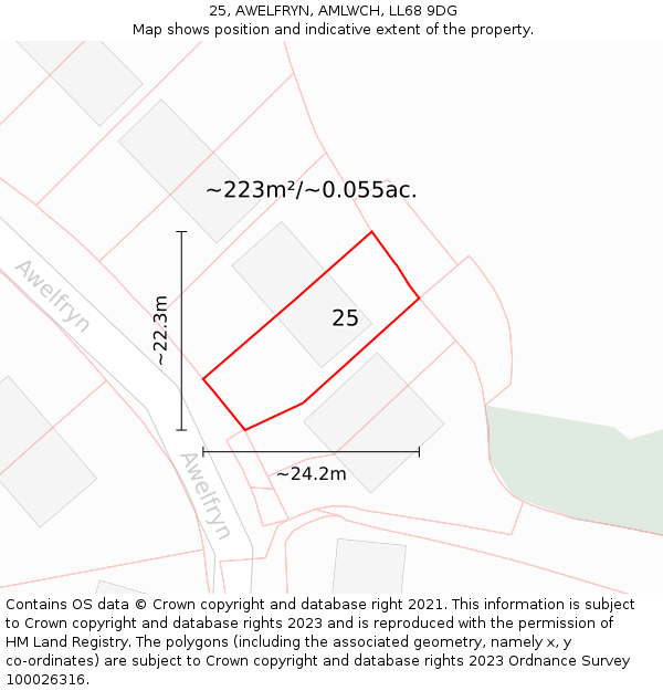 25, AWELFRYN, AMLWCH, LL68 9DG: Plot and title map