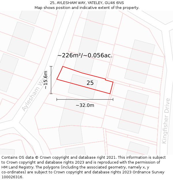 25, AYLESHAM WAY, YATELEY, GU46 6NS: Plot and title map
