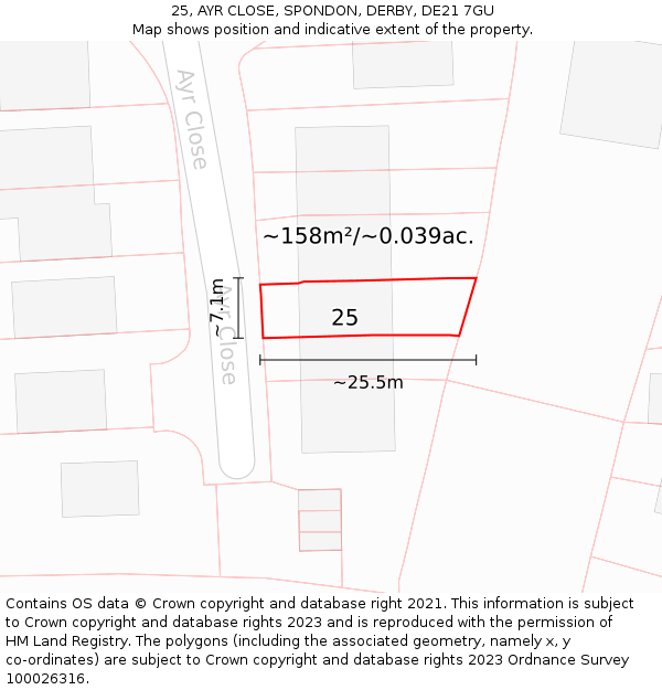 25, AYR CLOSE, SPONDON, DERBY, DE21 7GU: Plot and title map