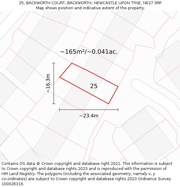 25, BACKWORTH COURT, BACKWORTH, NEWCASTLE UPON TYNE, NE27 0RP: Plot and title map