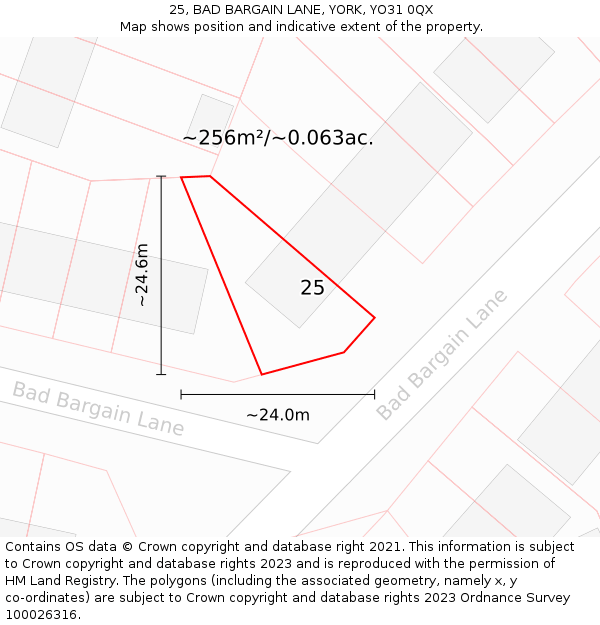 25, BAD BARGAIN LANE, YORK, YO31 0QX: Plot and title map