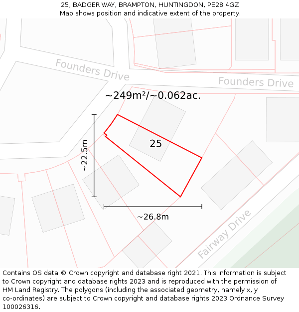 25, BADGER WAY, BRAMPTON, HUNTINGDON, PE28 4GZ: Plot and title map