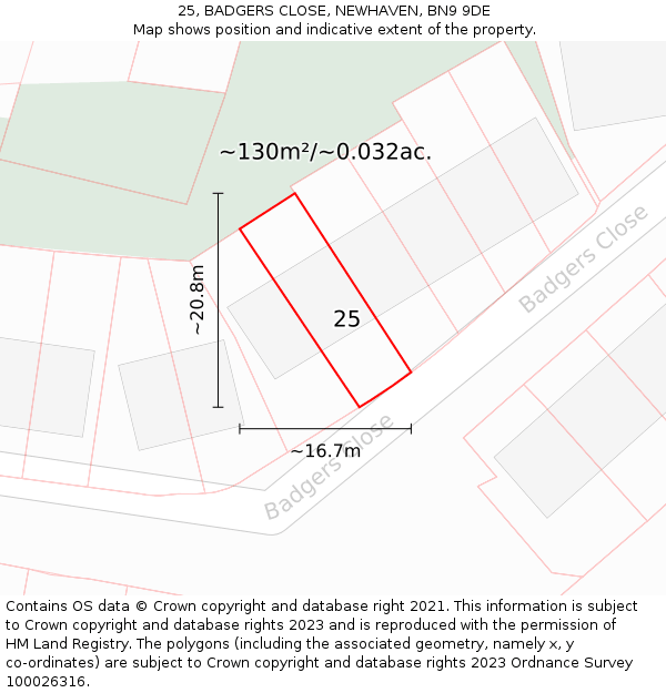 25, BADGERS CLOSE, NEWHAVEN, BN9 9DE: Plot and title map