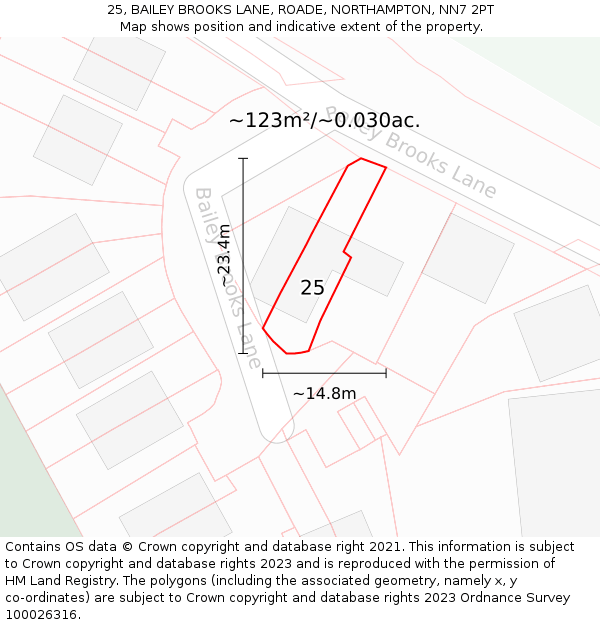 25, BAILEY BROOKS LANE, ROADE, NORTHAMPTON, NN7 2PT: Plot and title map